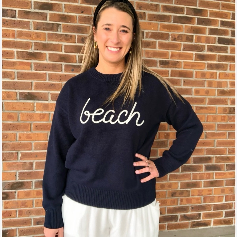 Workshop Republic Beach Graphic Sweatshirt Top 2X Navy Blue Coastal Casual